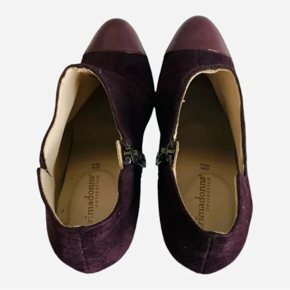 PRIMADONNA Burgundy Faux Suede Leather High Heel Ankle Booties Women’s Size 36
